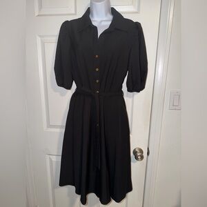 Sharagano Black short Sleeve Dress with Button Detail